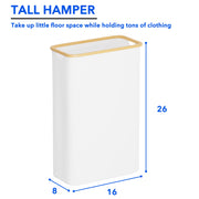 Tooloton Large Laundry Hamper, 60L Capacity, Natural Bamboo Frame, White, Collapsible Design, 8 x 16 x 26 in