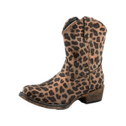 Roper 09-017-1566-2997 Girls Riley Western Cowboy Boots, Leopard Print Synthetic Faux Leather, Size: 6, Tan