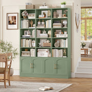Homfa 5-Tier Triple Wide Bookcase with 15 Cubes, 4 Doors, 2 Cabinets, Green, 59.1in x 9.3in x 82.3in, 1077476