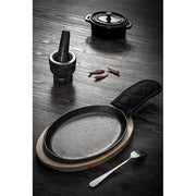 HAWOK Cast Iron Fajita Plate Sizzler Pan Set, Pre-Seasoned, Bamboo Tray and Cotton Handle Holder, Set of 12