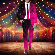 FYEGRE Men's Carnival 3D Digital Printed Lightweight Business Suit Set, Contemporary Formal Jacket and Trousers Ensemble, Hot Pink, XL