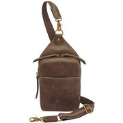 Gun Tote'n Mamas Compact Crossbody Concealed Carry Sling Purse, Distressed Full-Grain Buffalo Leather, Brown, Slash-Resistant Strap, GTM-CZY108