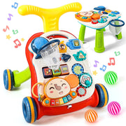 LINXUXIE 3 in 1 Baby Walker Activity Center with Adjustable Handle, Speed Control, Music Panel, Red, Infant 6-12 Months