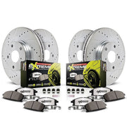Power Stop Automotive Disc Brake Kit, Z26 Street Warrior Carbon-Fiber Ceramic Pads, Drilled & Slotted Rotors, Front and Rear, Silver, K6947-26