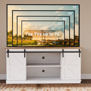 Homall Farmhouse Sliding Barn Door TV Stand, White, Supports TVs up to 65 Inch, Adjustable Shelves, Carlo Oak Wood