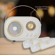 Aiwa AI6028 Retro Wireless Karaoke Speaker, Bluetooth, 5W Sound, Two Wireless Mics with Six Voice Modes, Beige