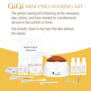 GiGi Mini Pro Hair Removal Waxing Kit, Portable Wax Warmer with Pre and Post Care, Ardell Eyebrow Palettes and Brushes, Unscented for Face and Body, GG140
