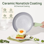 Kitexpert Non Stick Ceramic Frying Pan Set, Diamond-Textured Coating, Green, 8 in 9.5 in 11 in, Induction Compatible, Includes Glass Lids, 1122234