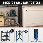 WORKPRO 3-Tier Folding Service Cart with Wheels, 210 Lb Load Capacity, Aluminum and Polypropylene, Foldable Utility Cart for Garage Warehouse Home Office, W083076AW