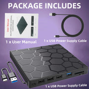 Finopo DVD FW1 External CD DVD Drive 8 in 1 USB 3.0 Ultra-Slim Portable for Laptop, Black