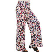 24seven Comfort Apparel Women's Cheetah Print Foldover Waist Wide-Leg Pants, Mid Rise, Pull-On, Ankle Length