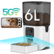 Oneisall WF-63 Automatic Cat Feeder, 6L Capacity, Dual-Band Wi-Fi, HD Camera with Night Vision, Two-Way Voice, White