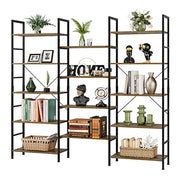 HHS Triple Wide 5-Tier Bookcase, Large Industrial Bookshelf Wood Look Storage Display Shelves Organizer, Metal Bookcase Furniture, 68.5L x 11.8W x 68.1H (B09B7RF83H)