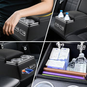 WheelX Car Center Console, Universal Rear Bench Seat Organizer with Cup Holder, Phone Holder, Padded Armrest, Black