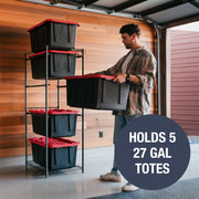 CleverMade Tote Tower Single 5-Tier Heavy-Duty Steel Storage Rack, Black, Freestanding Organizer for Garage Pantry Laundry Room TOTWR-006-006