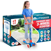OutdoorCruiser OCKSRB684 3-Wheel Kids Scooter with Lean-To-Steer Technology, LED Lighted Wheels, 4-Level Adjustable T-Bar Handle, Supports Up to 150 lbs, Blue and Red