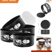 Massugar Springform Pan Set, 4-Piece Nonstick Leakproof Mini Cake Pans, 4-Inch Round, Black, Includes 50 Parchment Paper Liners