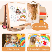 RLUETIME Adjustable Magnetic Whiteboard Kids Art Easel with Double-Sided Board, Marble Run, Complete Art Kit, Green