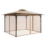 KFFKFF Outdoor Gazebo Netting Replacement, Tear-Resistant Polyester Mesh, 4-Panel with Double Zippers, Fits Most 10 x 12 x 7 ft Gazebos, Protective Canopy Screen, JDM-36BE
