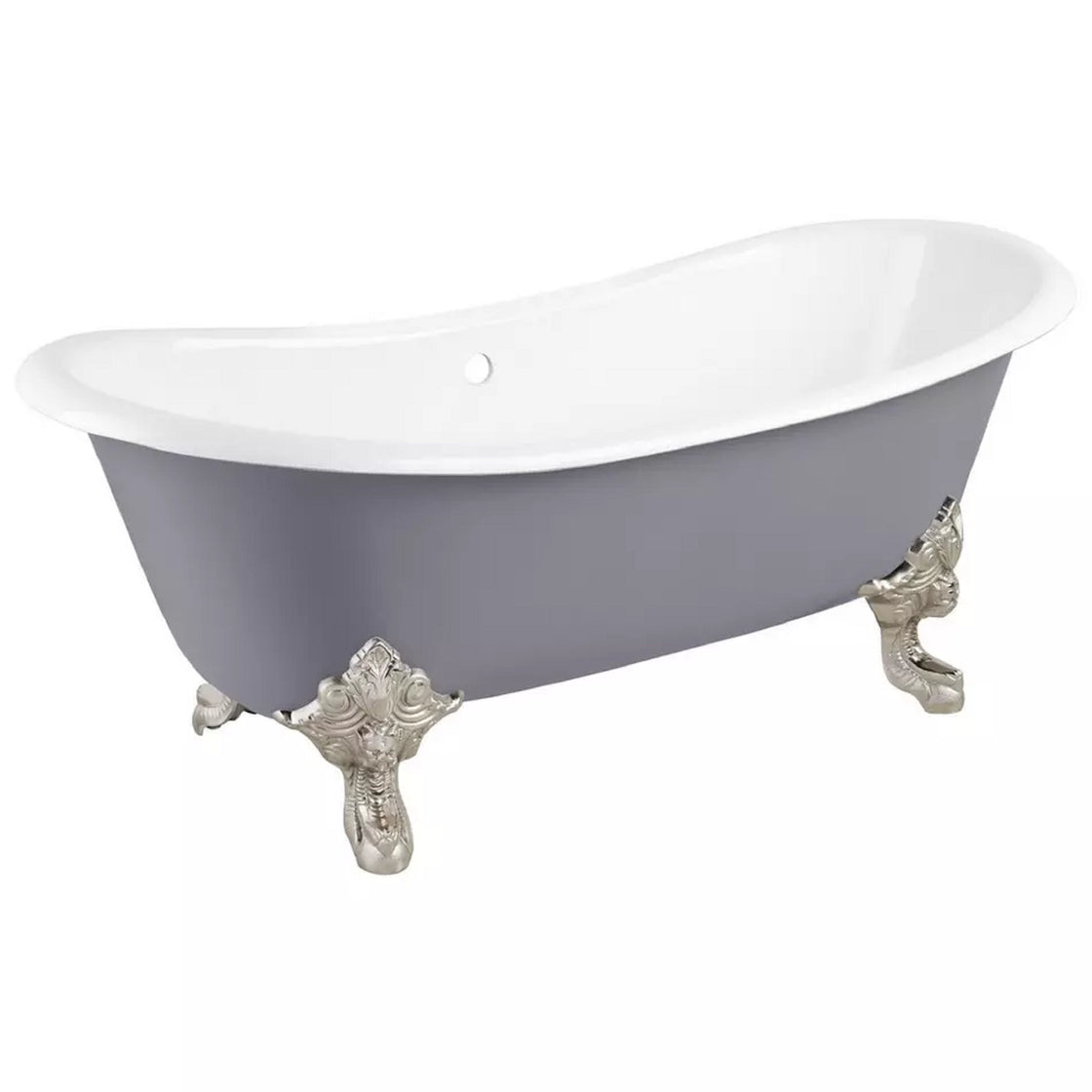 Signature Hardware 72" Lena Cast Iron Clawfoot Tub - Brushed Nickel Monarch Feet / No Tap Holes - New Damaged Box