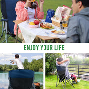 HoneiLife 2 Pack Folding Camping Chair, Heavy Duty Portable Outdoor Chair with Oversized Seat, Cup Holder, Carry Bag, Blue