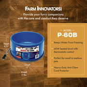 Farm Innovators Heated Pet Water Bowl, 60 Watt, Advanced Thermostatic Control, Blue, 1.5 Gallon Capacity, Large Dogs and Cats, P-60B