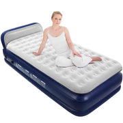 QDH Air Mattress Twin XL Size with Built-in Electric Pump Comfort Plush Enhanced Coil Technology Blue