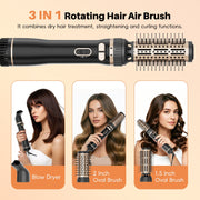 SKIMI Rotating Hair Dryer Brush, Auto-Rotating, Negative Ionic, 2 Interchangeable Round Brushes, Gold