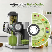 WETIE Cold Press Masticating Juicer with 200W Motor, Touch Screen, Adjustable Pressure, 3.54in Feed Chute, 99% Juice Yield, Silver, SJ9031