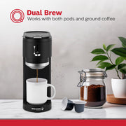 Holstein Housewares 2-In-1 Single Serve Pod and Ground Coffee Maker, Dual Brew, Reusable Mesh Filter, 14 oz Water Tank, Black