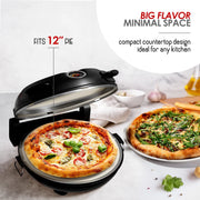 Virtu WM-V-PO-BLK Electric Pizza Oven & Pizza Maker Machine, 12 Inch Pizza cooker for Kitchen Countertops, Black