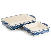 Thyme & Table Stoneware Baking Dishes 2-Piece Set, Blue Abstract Pattern, Square 8x8 in 1.5 qt and Rectangular 13x9 in 3.6 qt, Non-Stick