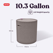 Keter Cool Side Table Cooler 3-in-1 Outdoor Patio Table with 10.3 Gallon Double-Insulated Ice Chest Storage, Weather-Resistant Resin, Rattan Look, Cappuccino, 261020