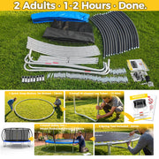 Mersco 14ft Pumpkin-Shaped Outdoor Trampoline with Safety Enclosure Net, Galvanized Steel Frame, Blue