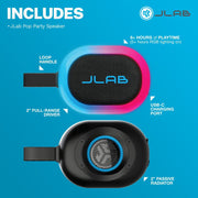 JLab Pop Party Bluetooth Portable Speaker, 5W Full Range Driver, RGB Lighting, IP55 Waterproof, LabSync Connect, Black, SBPOPRBLK123