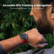 Amazfit Active 2 Round Smartwatch, 44mm Stainless Steel, Black Leather Band, 1.32-Inch AMOLED Display, GPS, Heart Rate Monitor, 10 Days Battery
