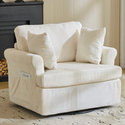 Ktaxon Swivel Accent Chair, 360-Degree Rotation, Beige Corduroy Fabric, Armrest Pockets, Solid Metal Base