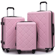 Amalodie W-77023-PINK 3 Piece Luggage Sets,ABS Hardside Suitcase,Carry On Luggage with Lightweight Durable Spinner Wheels,Pink