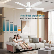 JSAITEE Ceiling Fan with Lights, 52 Inch Low Profile Flush Mount, Black, DC Reversible Motor, 6 Speeds, Remote Control, Dimmable LED Light SY66-Black