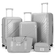 Zimtown 5 Piece Luggage Sets PP Hardside Luggage Suitcase Set with Portable Travel Bag Light Gray