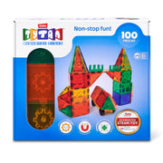 TYTAN Magnetic Tiles 100-Piece Building Set, Colourful STEM Educational Toy with Assorted Shapes, Wheeled Base, Carry Bag Included, Ages 3+, 18401