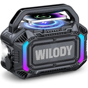 Wilody Speakers Bluetooth Wireless, 100W Loud Outdoor Speaker with Bass, IPX7 Waterproof Floatable, 20H Playtime, Wireless Charge, TWS, RGB Light, Portable Speaker for Work, Garage, Outdoor (L-Black)