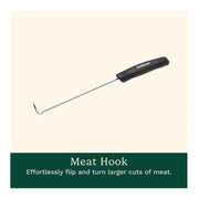 Cuisinart Stainless Steel Grill Tool Set, 5-Piece, Spatula with Serrated Edge and Bottle Opener, Locking Tongs with Silicone Grips, 17-Inch Meat Hook, Steam Cleaner Brush, Silicone Mat