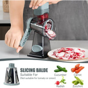 FANGNISN Cheese Shredder Rotary Grater with Handle, 3 Interchangeable Stainless Steel Blades, Strong Suction Base, Grey Blue, 9 in