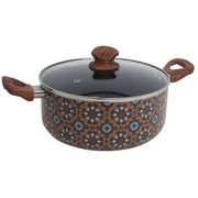 IMUSA 4.8 Qt Talavera Aluminum Black Ceramic Dutch Oven with Glass Lid and Wood Look Handles IMU-24015