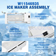 Vikua Refrigerator Ice Maker Assembly, Compatible with Whirlpool Kenmore Amana, White, Direct Replacement for W11546935