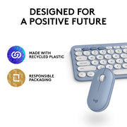 Logitech Pebble 2 Keyboard and Mouse Combo, Wireless, Slim, Quiet, Portable, Customizable Fn Keys, Bluetooth, Tonal Blue, 920-012202