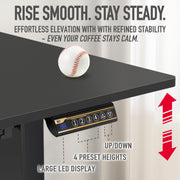SHW Electric Height Adjustable Standing Desk, 48 x 24 Inch Black, Programmable Digital Controller, Cable Management Tray