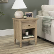 My Texas House Monroe 1 Drawer Nightstand with USB Ports and Outlet, Brushed Oak Finish, Wood Composite, Rectangle, Traditional Style, 451942