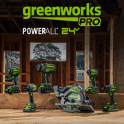 Greenworks Pro PowerAll 24V Hammer Drill, Brushless Motor, 850 in-lb Torque, 1/2 in Ratcheting Chuck, 2-Speed, 2.0 Ah USB-C Battery, 30W Charger, Auxiliary Handle, HD595A1
